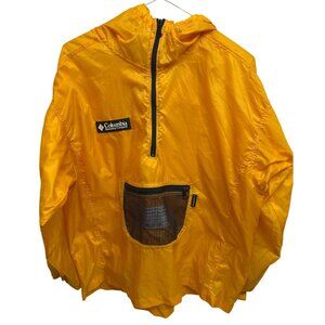 Columbia Windbreaker Jacket Boy's Sz 14-16 Packable Yellow Hood Half Zip Pocket